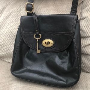 Black Fossil all leather crossbody purse